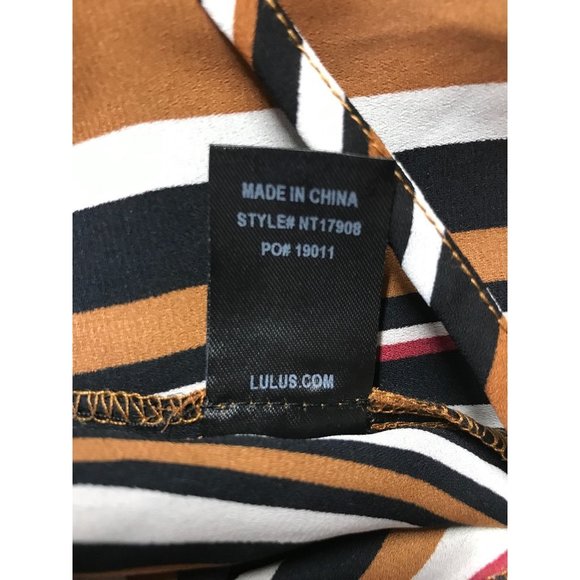 Lulus McKenna Brown Multi Striped Long Sleeve Wrap Top - Size Medium - Picture 7 of 7